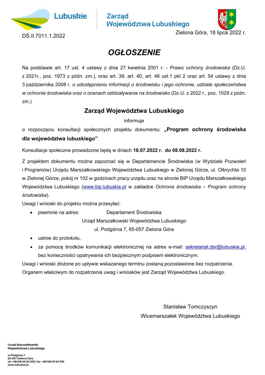 ogłoszenie konsultacje