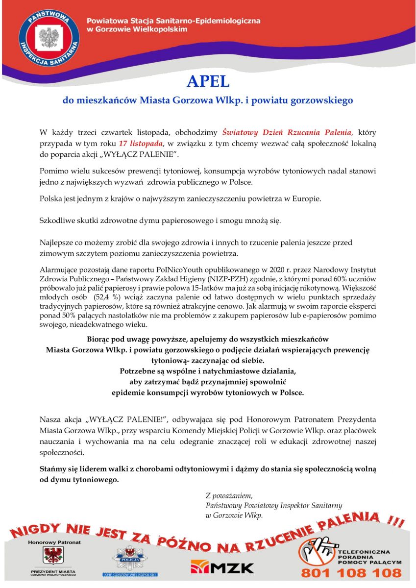 Apel światowy dzień rzucania palenia