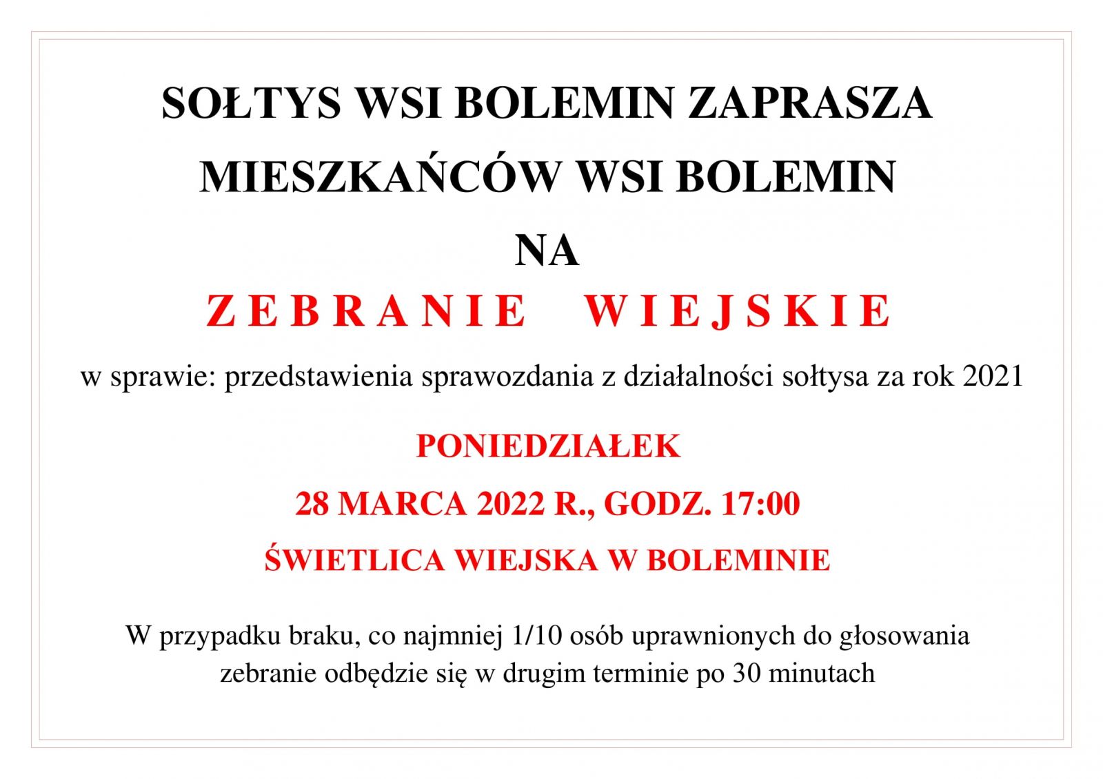zebranie wiejskie bolemin