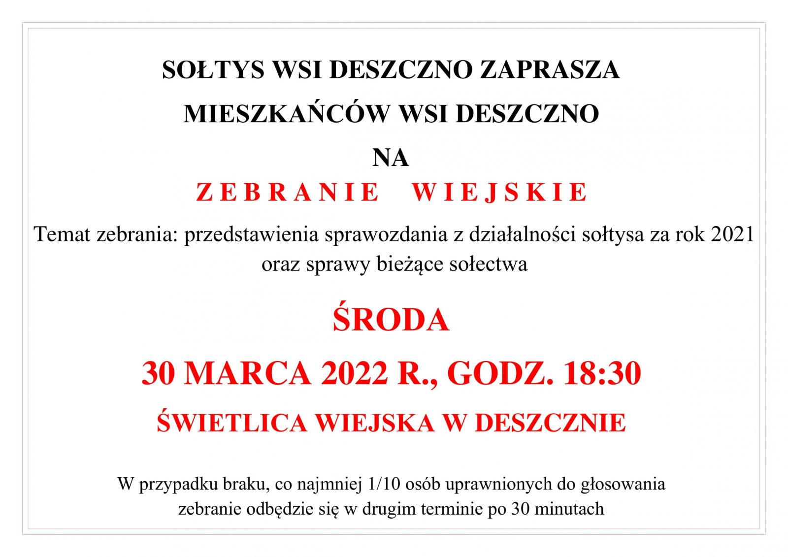 zebranie mieszkańców wsi deszczno