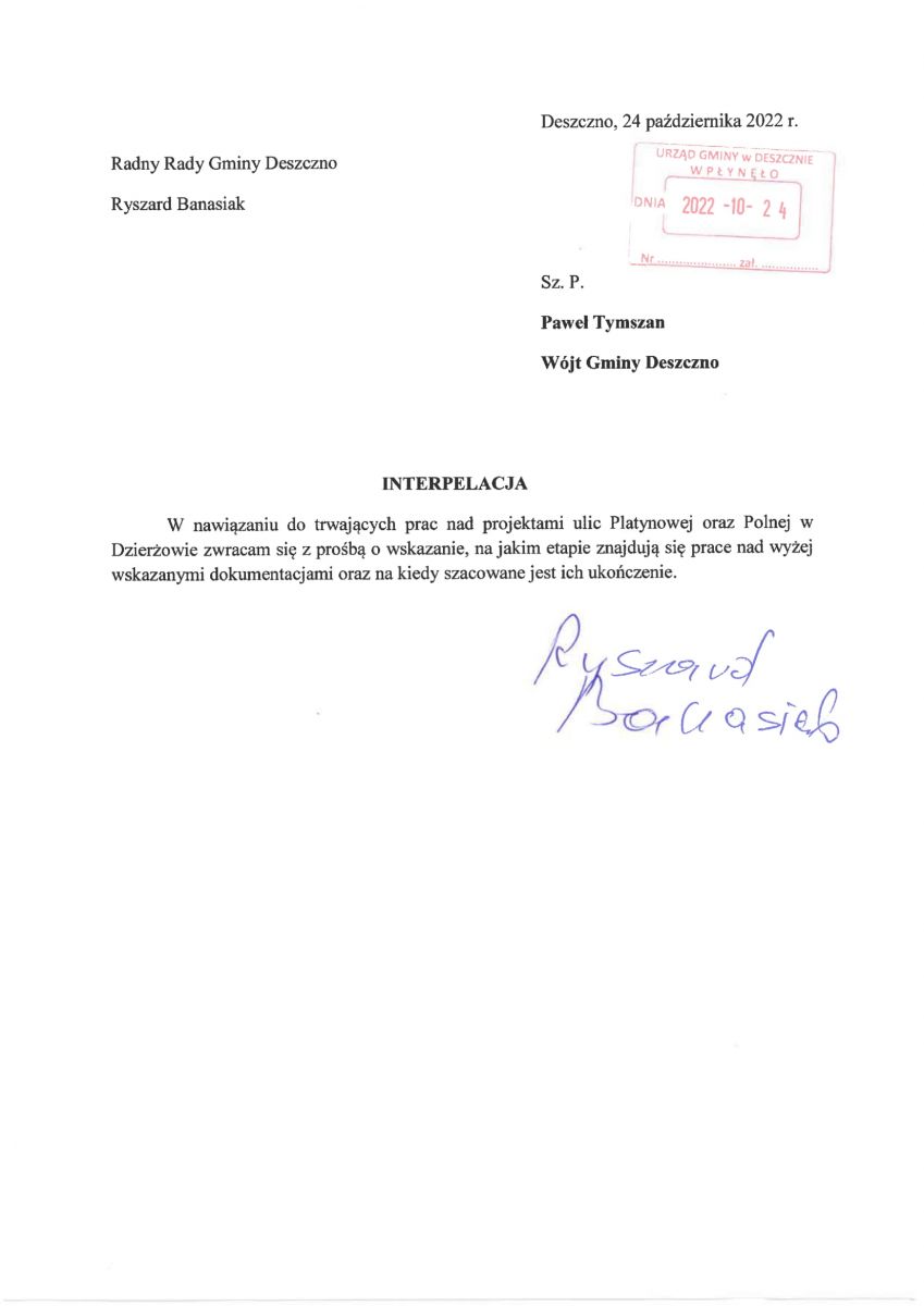 interpelacja radnego gminy Ryszarda Banasiaka