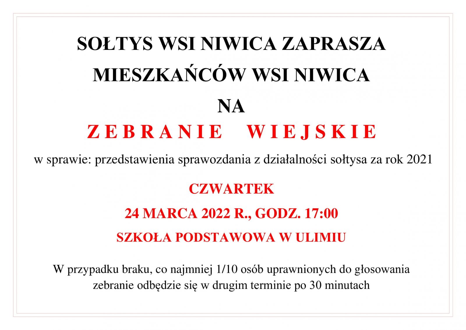 zebranie wiejskie niwica