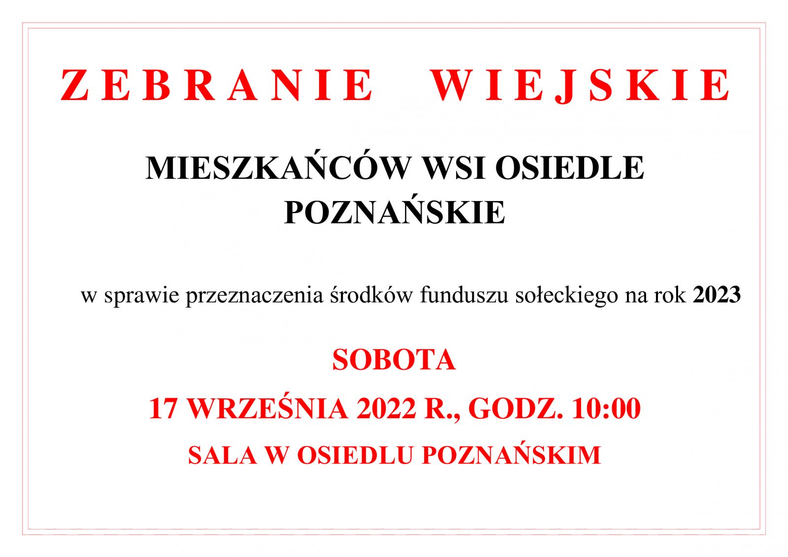 Zebranie wiejskie mieszkańców Osiedla Poznańskiego