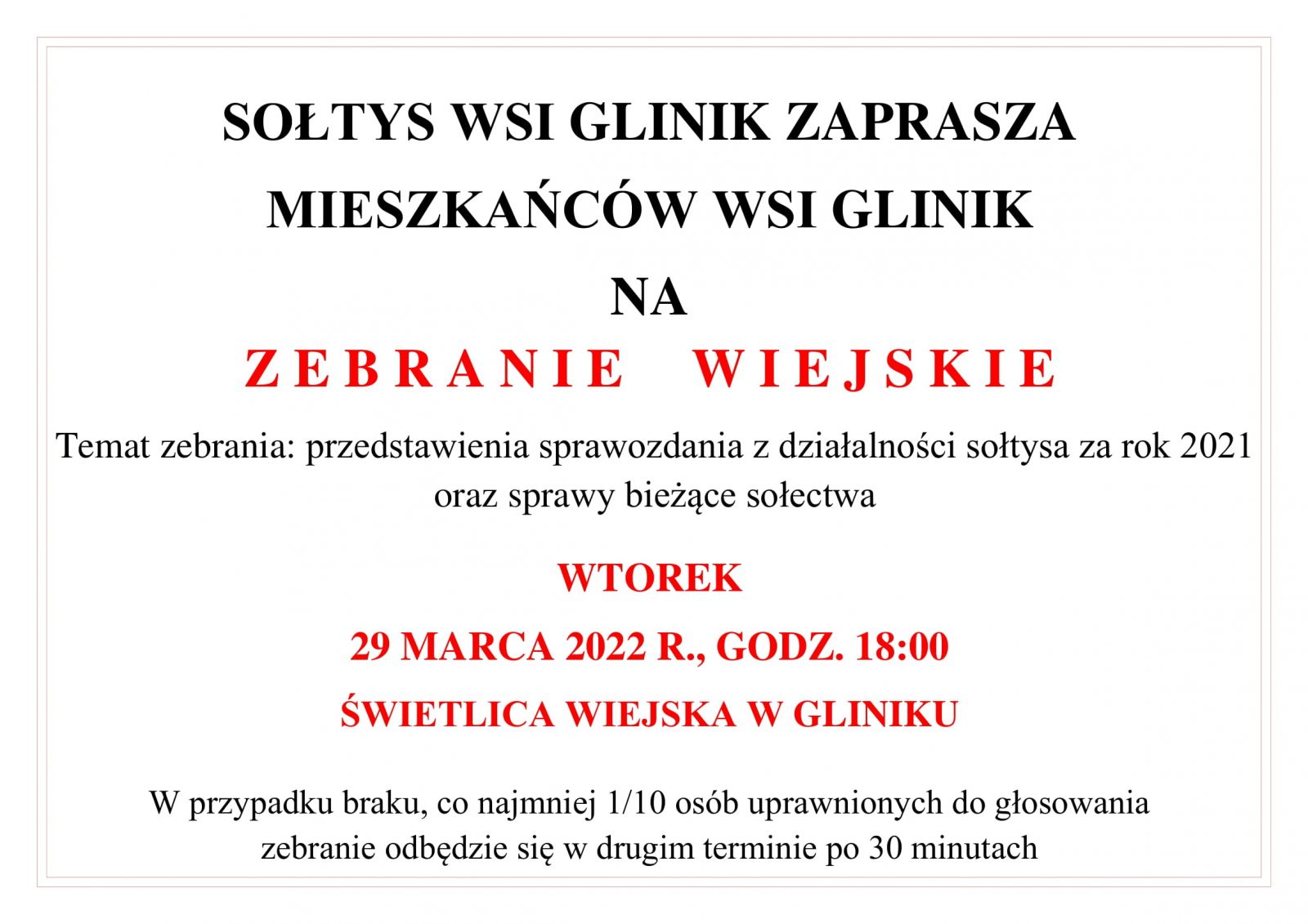 zebranie wiejskie glinik