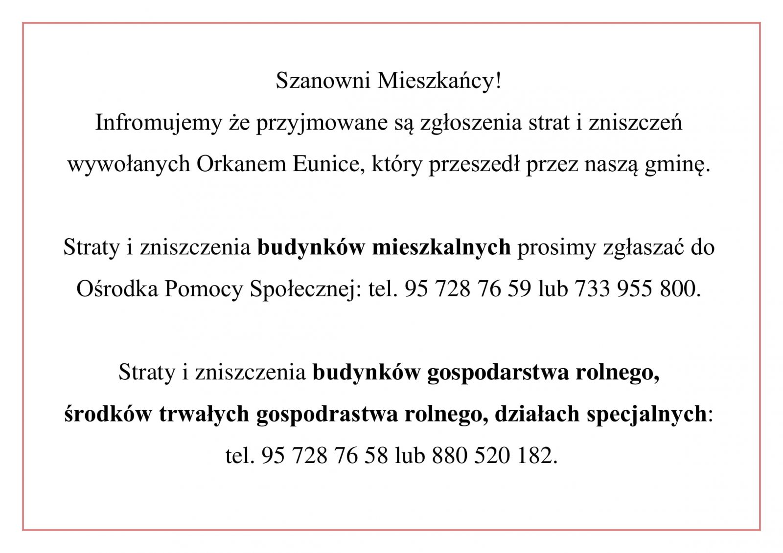 ZGŁOSZENIA STRAT ORKAN EUNICE 2022