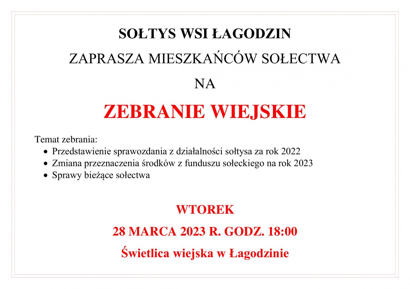 zebranie mieszkańców wsi Łagodzin