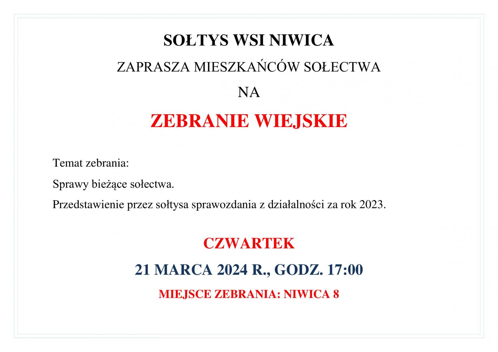 zebranie mieszkańców wsi niwica