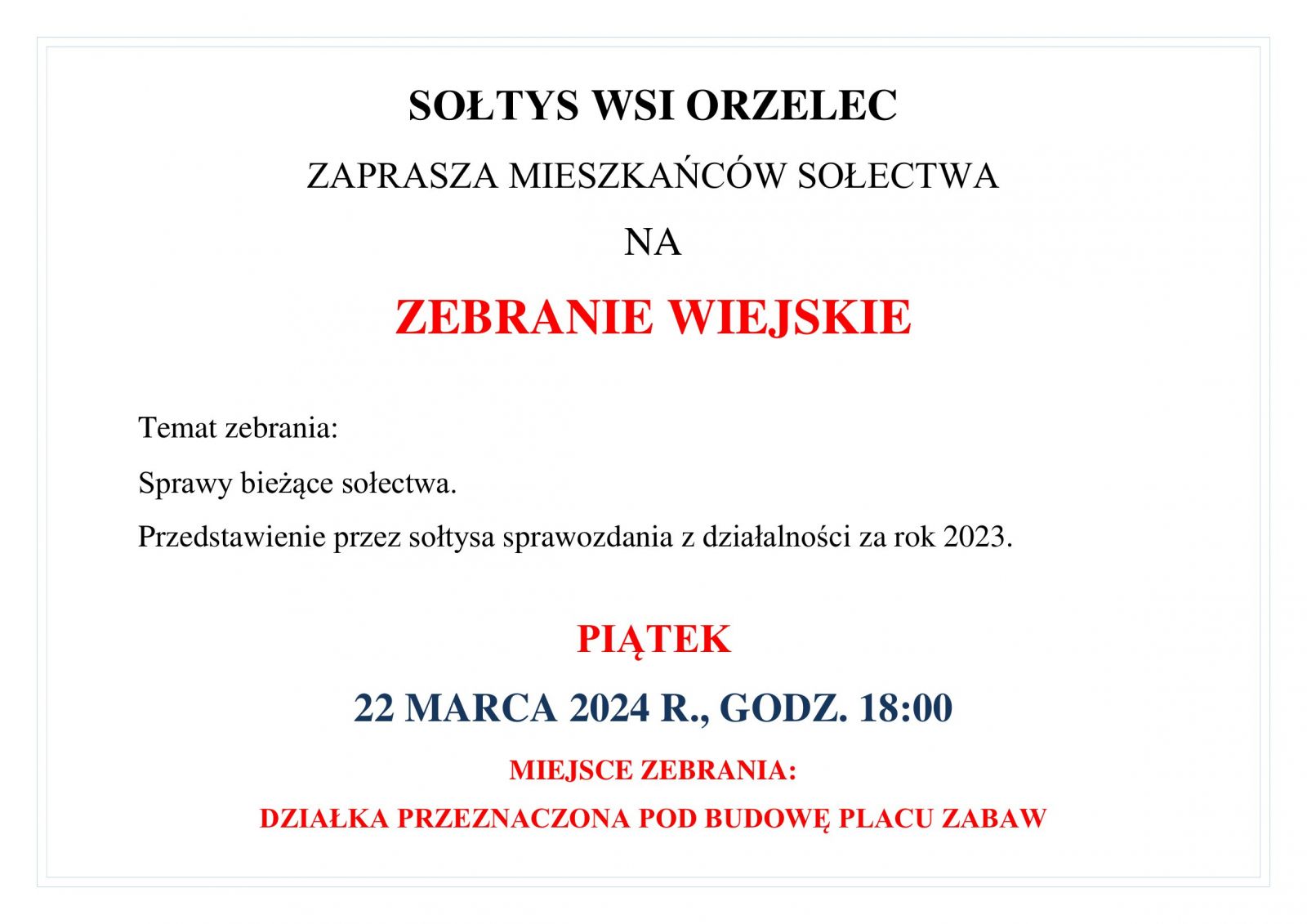 zebranie mieszkańców wsi Orzelec