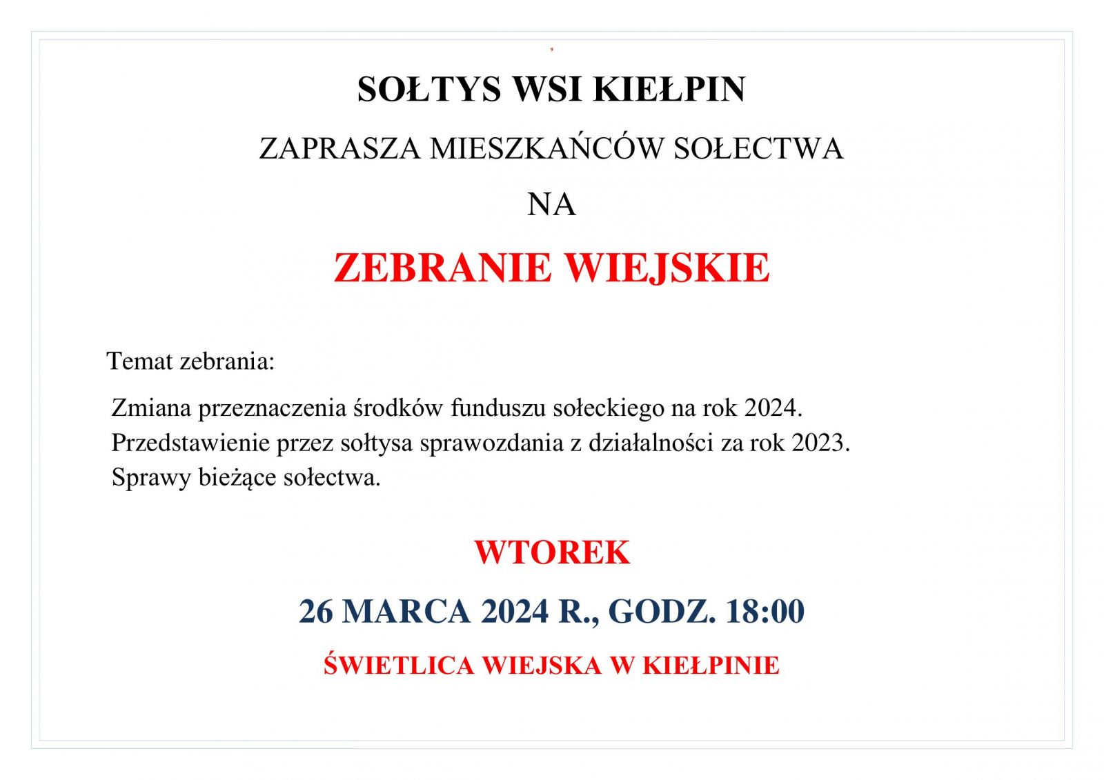 zebranie mieszkańców wsi kiełpin