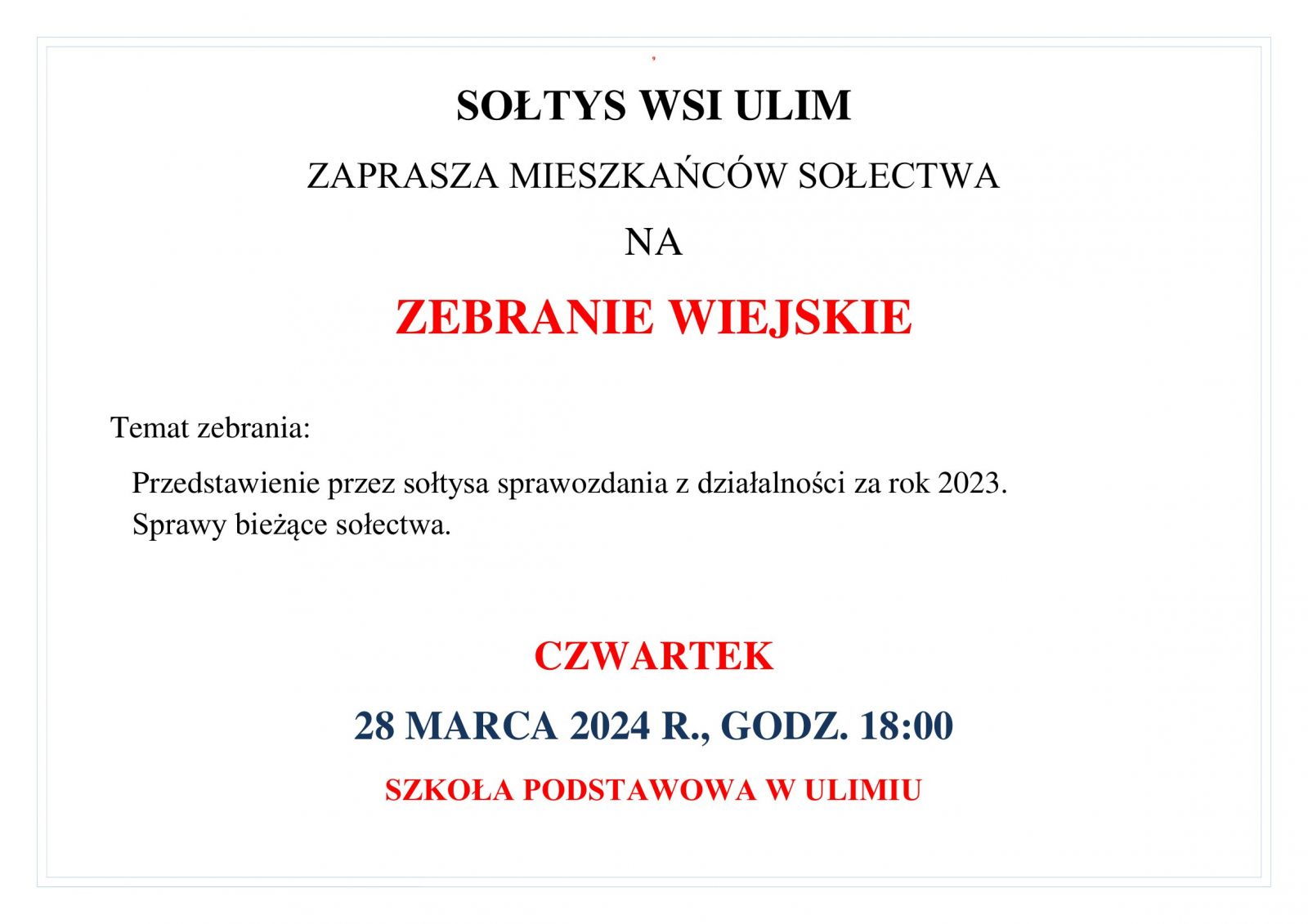 zebranie mieszkańców wsi Ulim