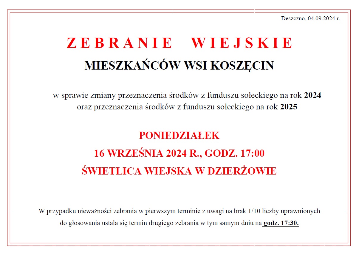  	Zebranie wiejskie mieszkańców wsi koszęcin 