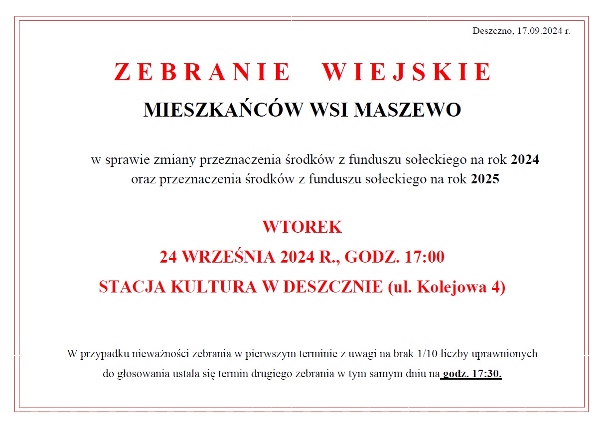 zebranie wiejskie wsi Maszewo Fundusz sołecki na 2025