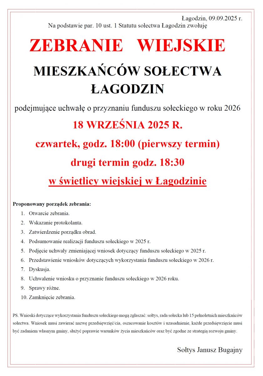 zebranie sołeckie Łagodzin 