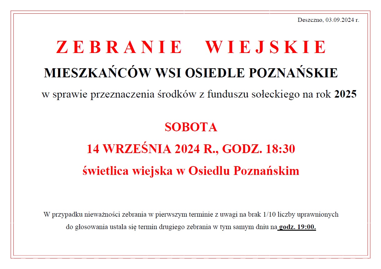 zebranie wiejskie Osiedle Poznańskie Fundusz sołecki 2024