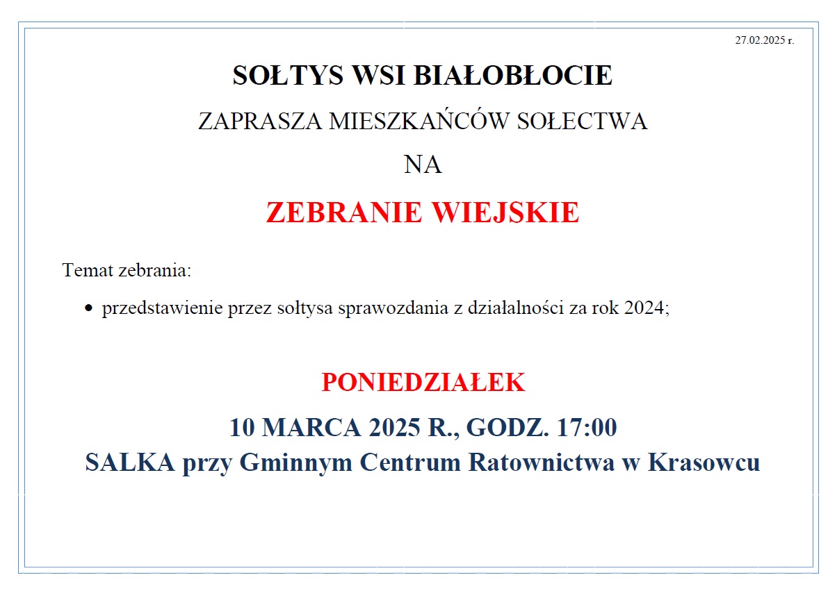 zebranie wiejskie w Białobłociu 