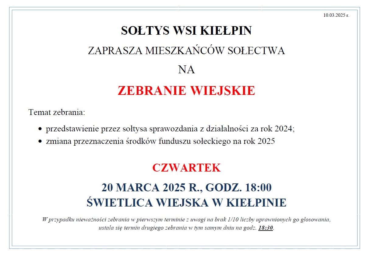 zebranie mieszkańców wsi Kiełpin 