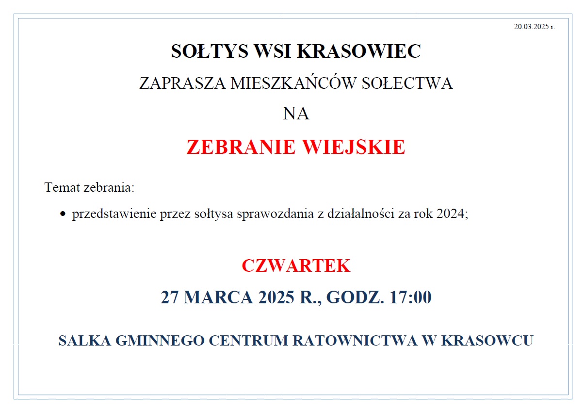 zebranie wiejskie mieszkańców wsi Krasowiec