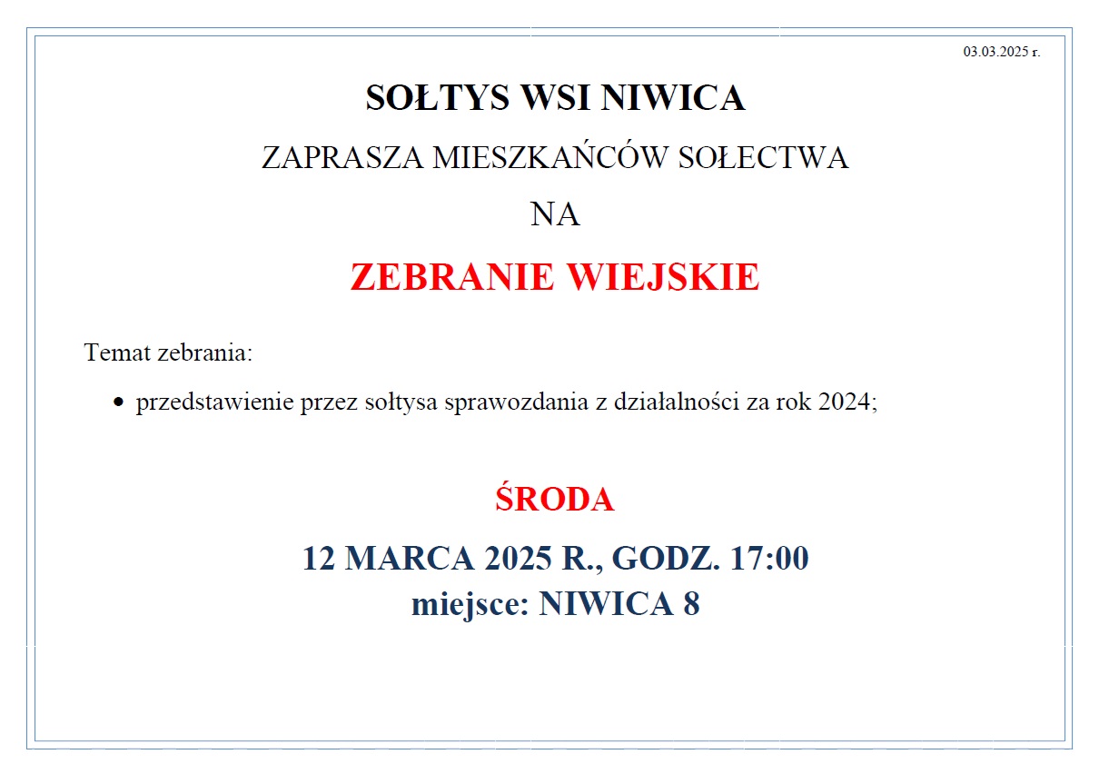 zebranie wiejskie Niwica