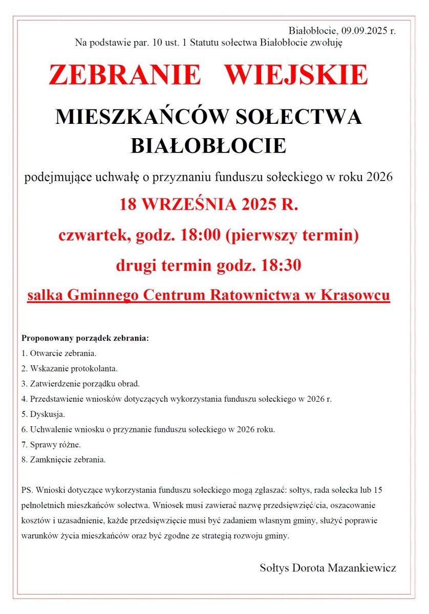 zebranie sołectwa Białobłocie
