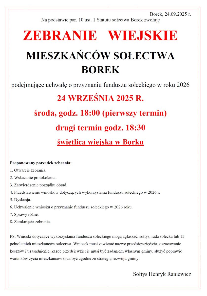 zebranie sołęctwa Borek 