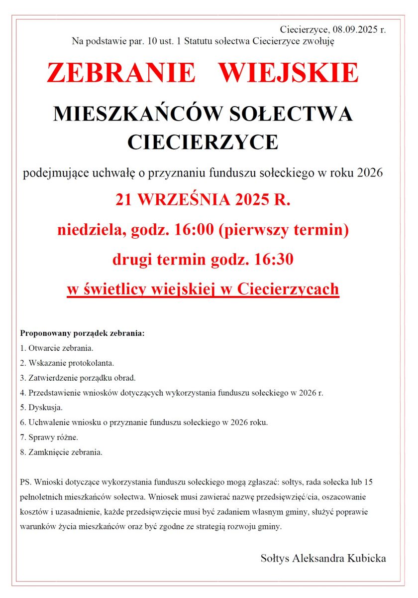 zebranie wiejskiej Ciecierzyce