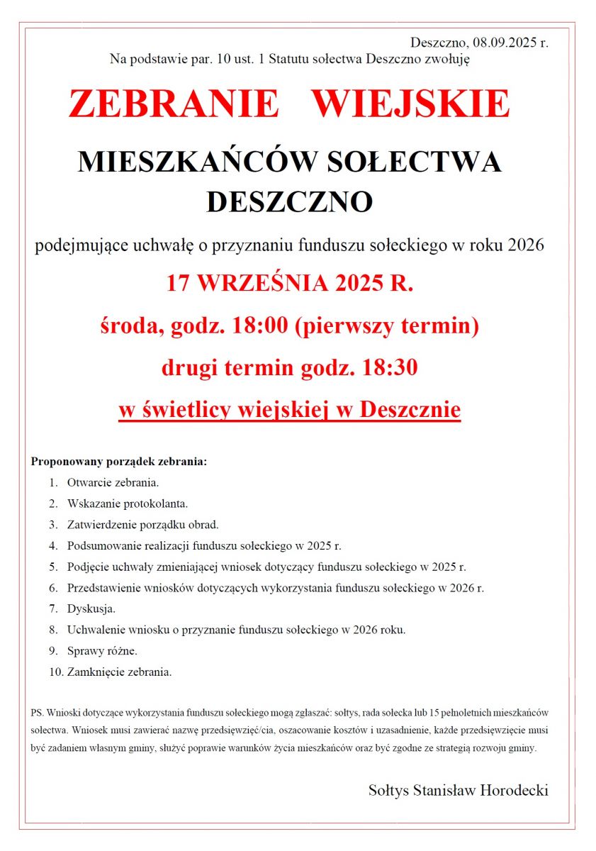 zebranie wiejskie Deszczno