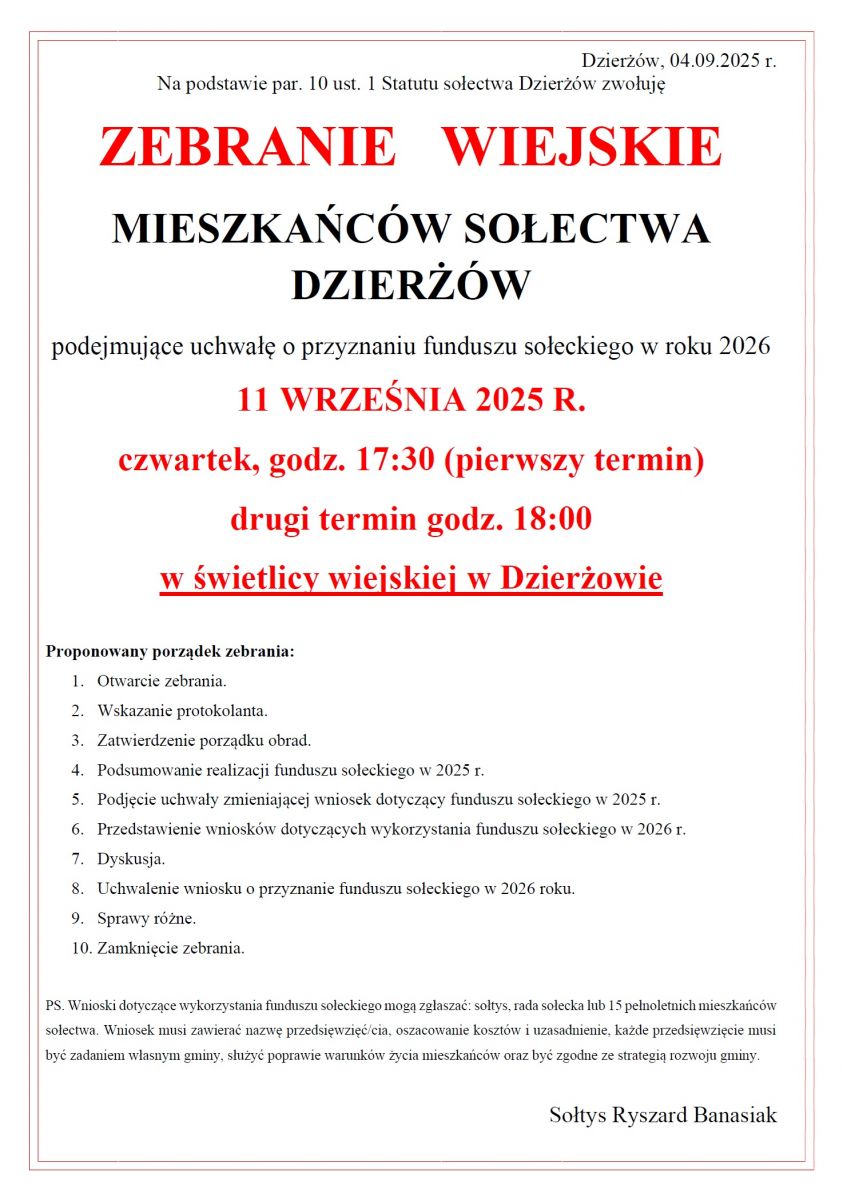 zebranie wiejskiej sołctwa Dzierżów