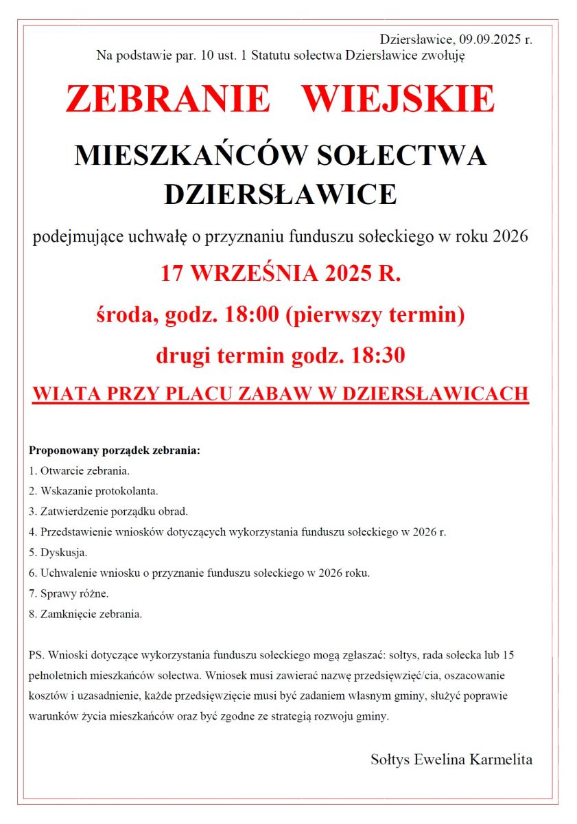 zebranie sołeckiw Dziersławice