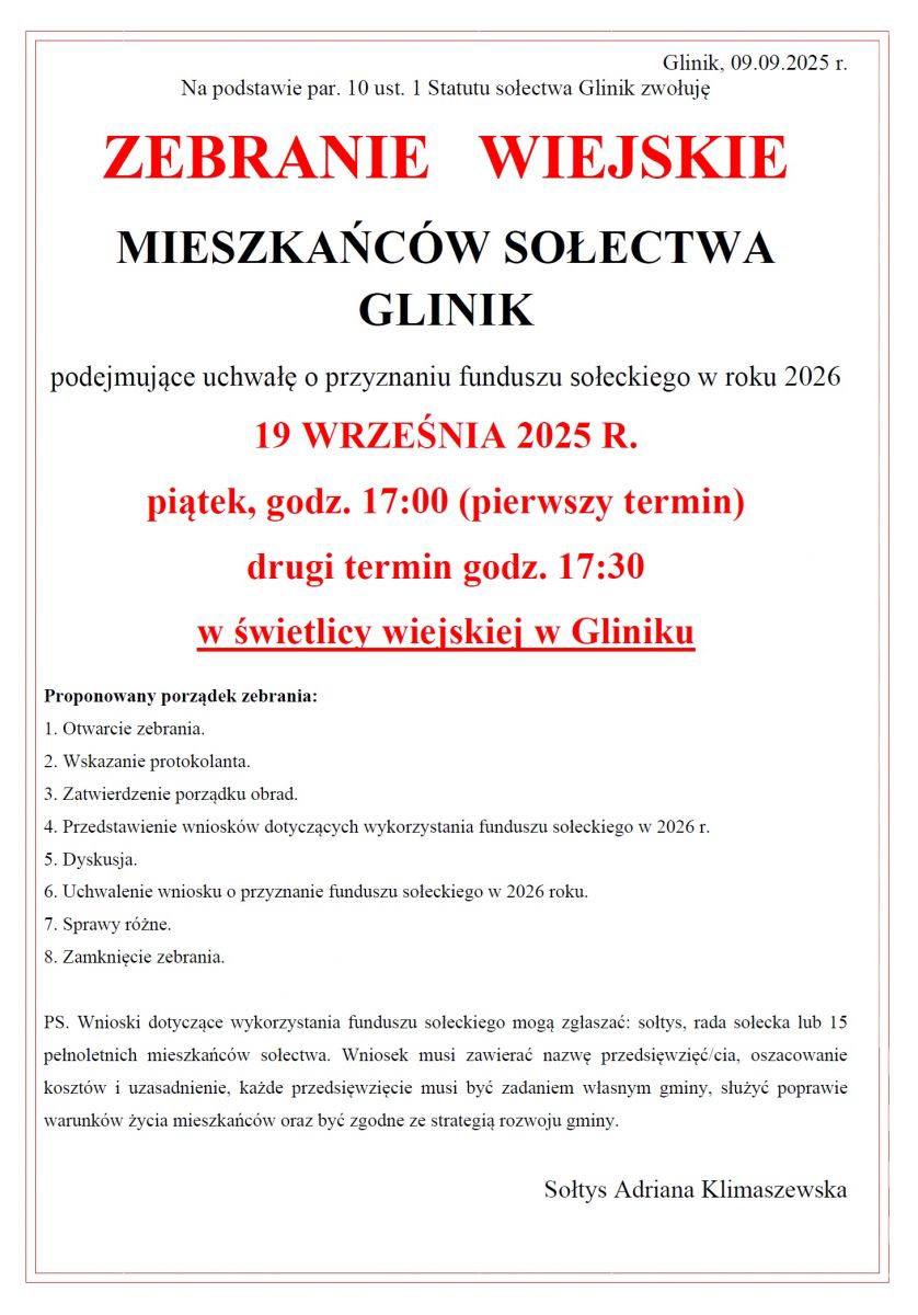 zebranie sołectwa Glinik