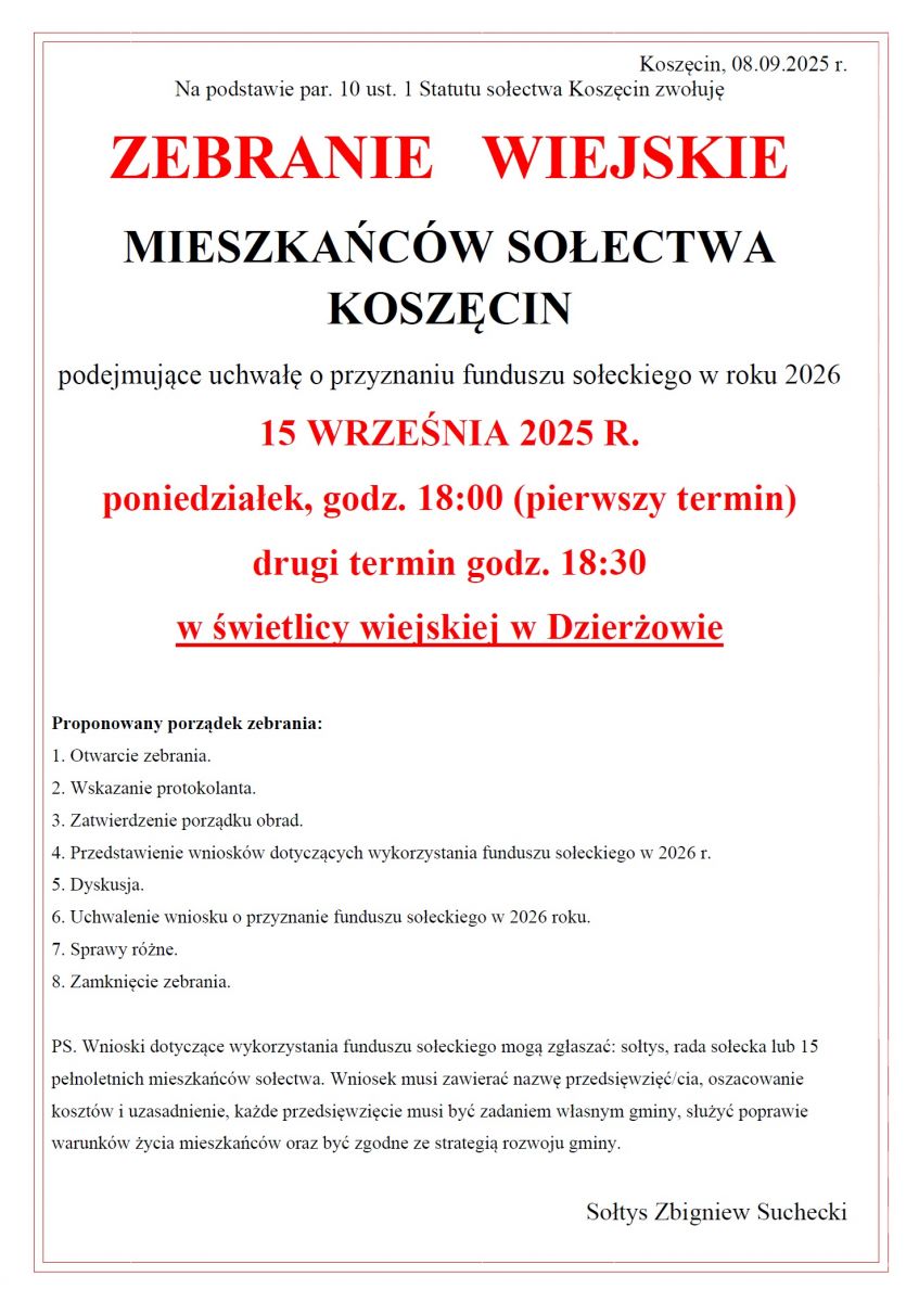 zebranie wiejskie sołectwa koszecin 