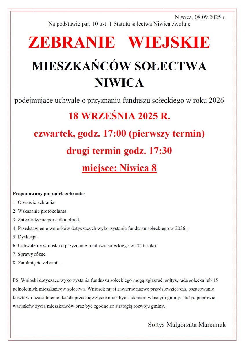 zebranie wiejskie Niwica