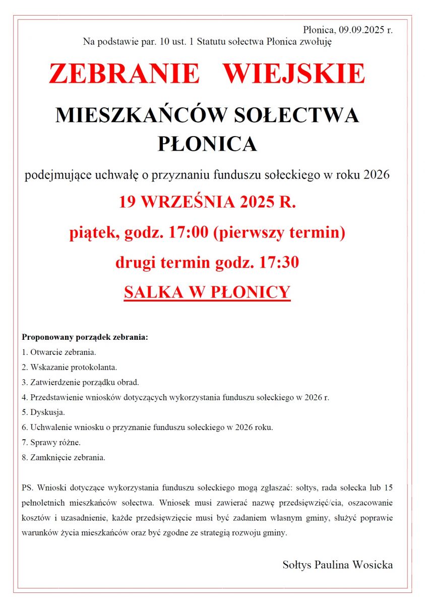 zebranie wiejskie Płonica 