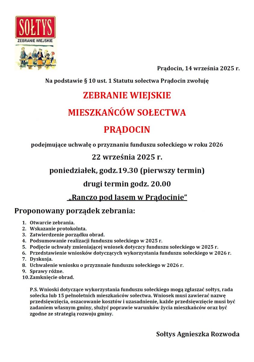 zebranie sołectwa Prądocin