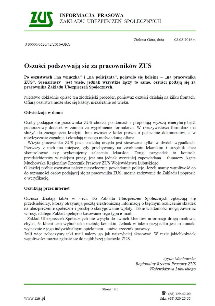 oszustwo na ZUS