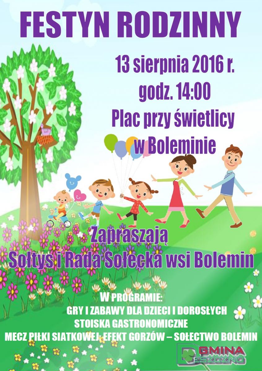 Plakat Festyn Rodzinny w Boleminie - 13 sierpnia