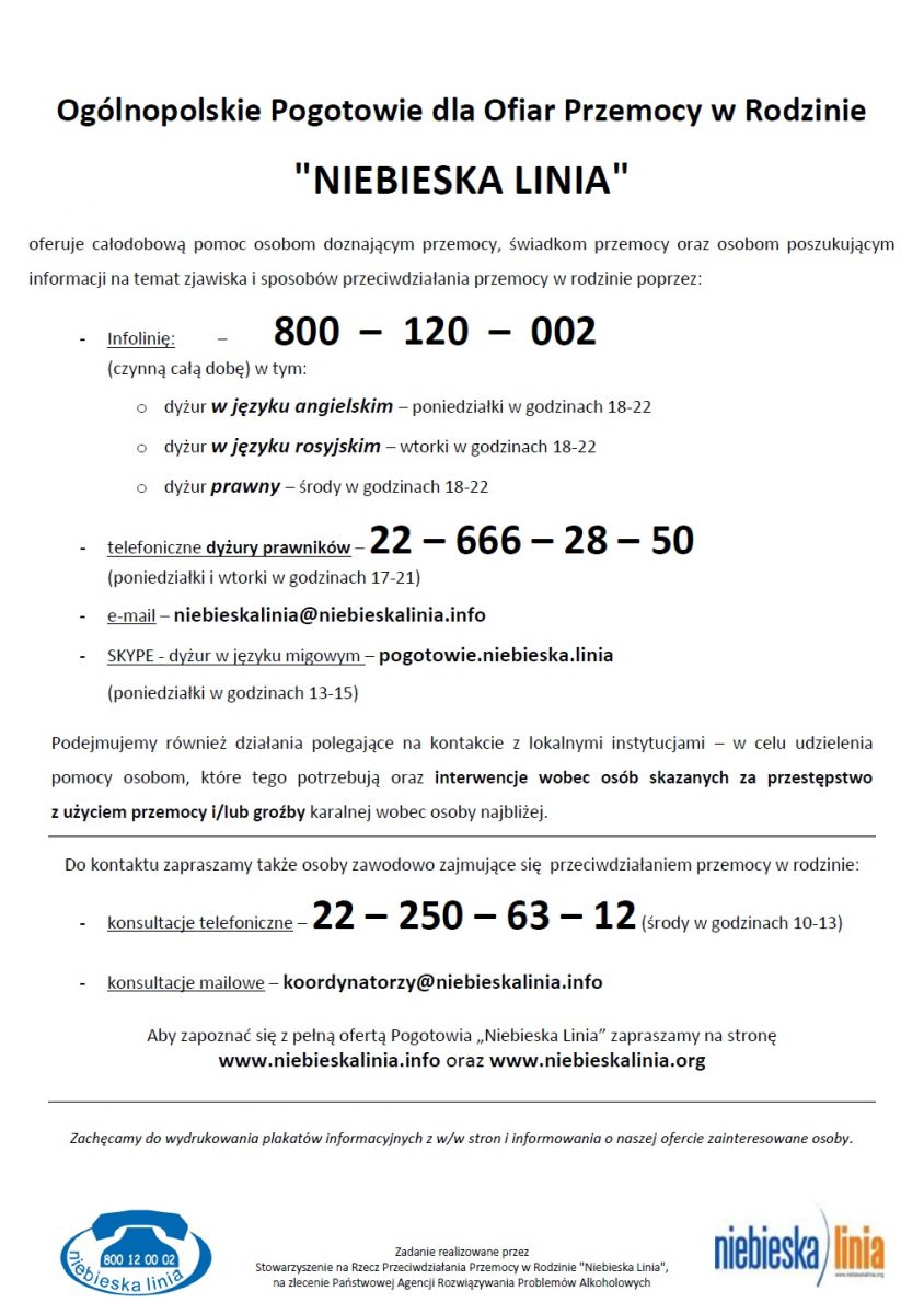 informacja o Niebieskiej Linii 