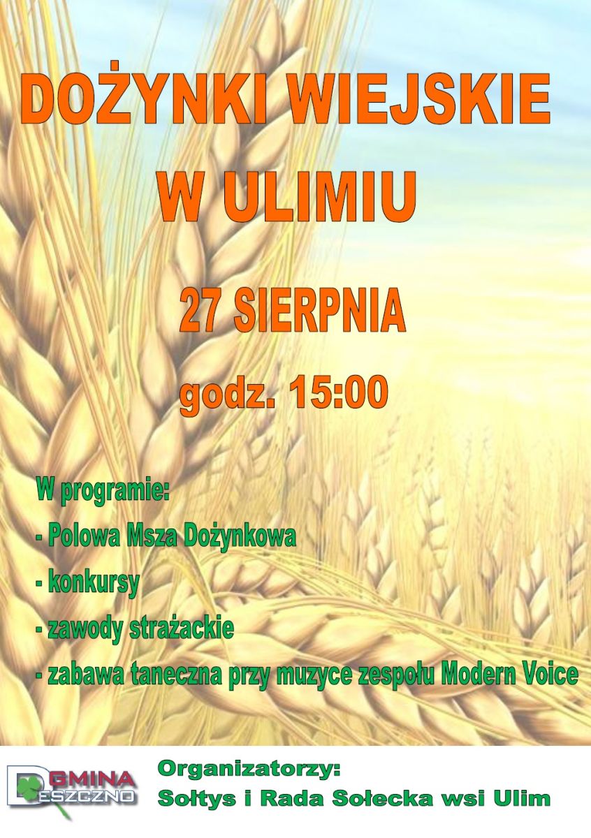 plakat Dożynki Wiejskie w Ulimiu