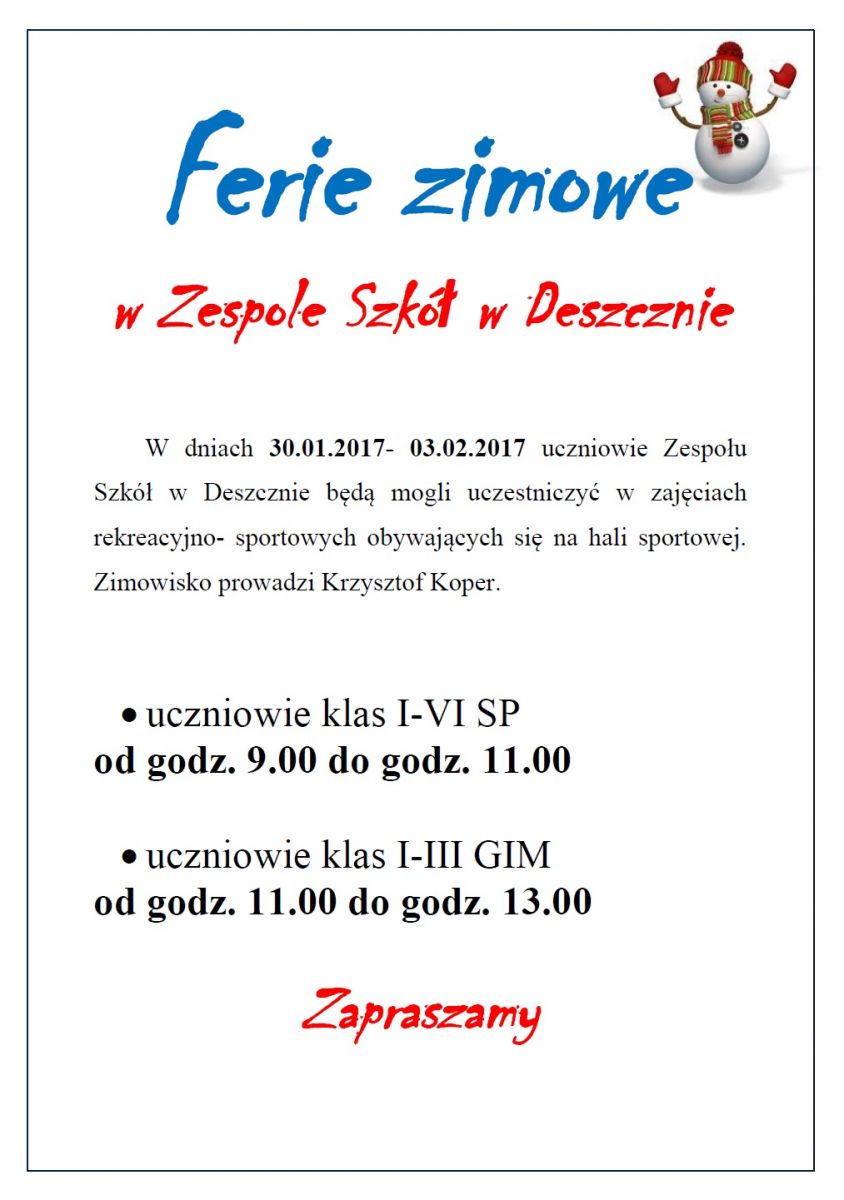 ferie w zs deszczno