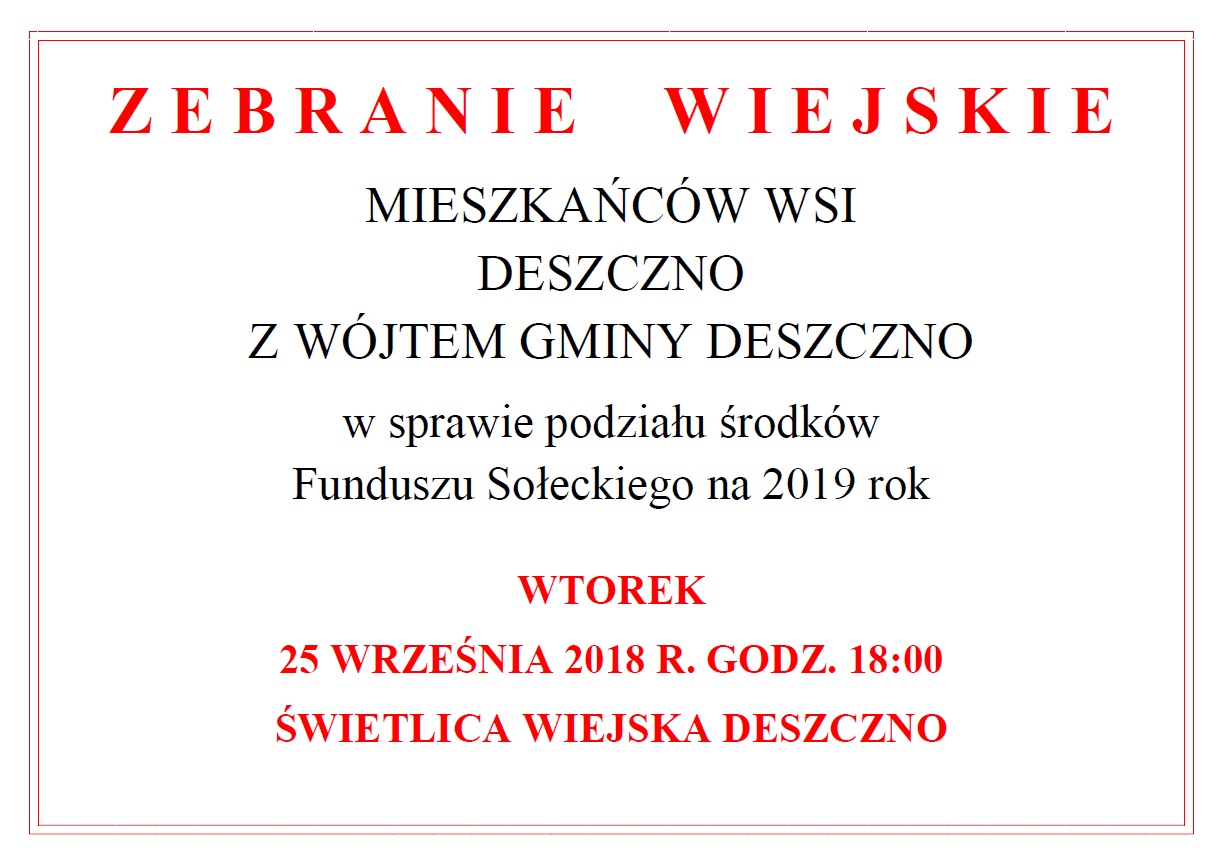 zebranie wiejskie wsi Deszczno