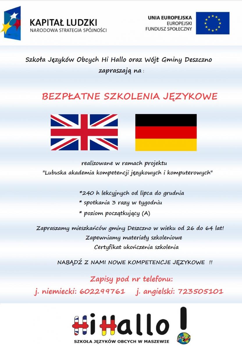 ogłoszenie o bezpłatnej nauce języków obcych