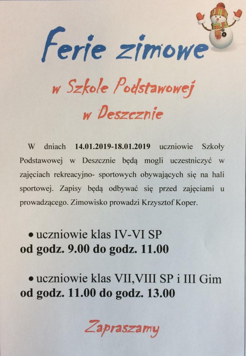 ferie SP Deszczno