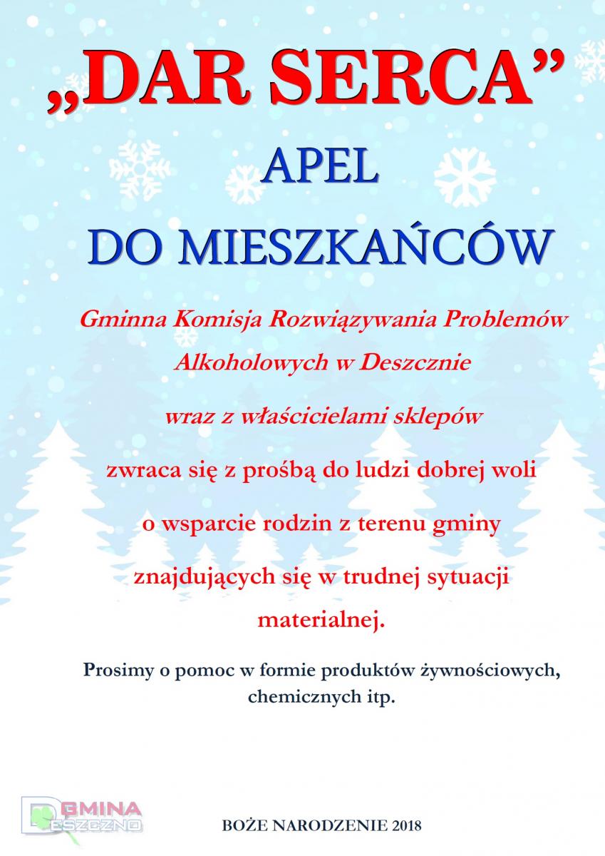 Dar Serca apel do mieszkańców Boże Narodzenie 2018