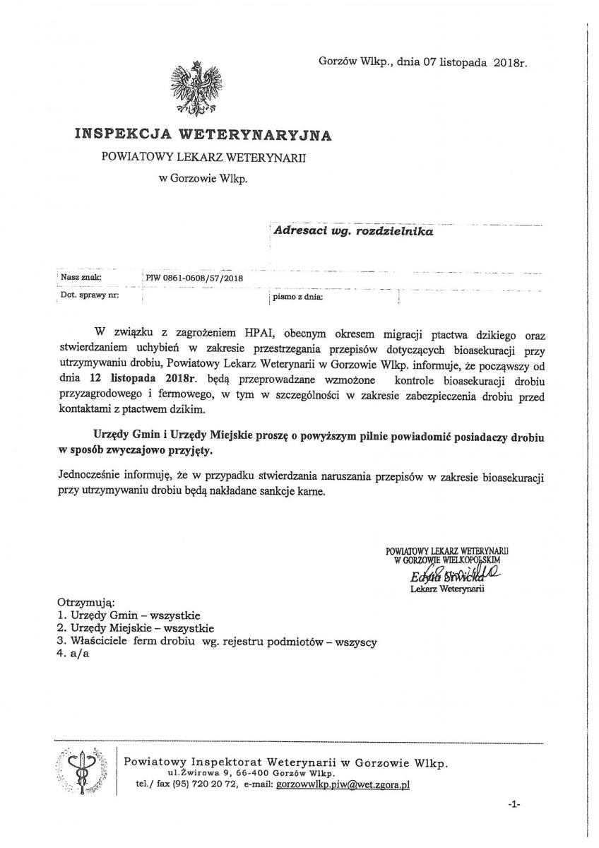 informacja Powiatowy Lekarz Weterynarii_listopad 2018
