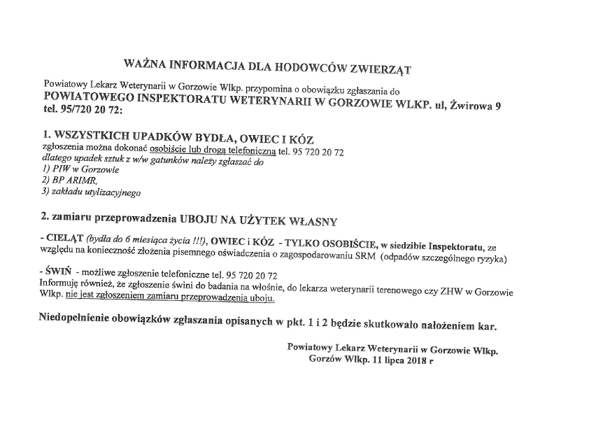 informacja dla hodowców zwierząt