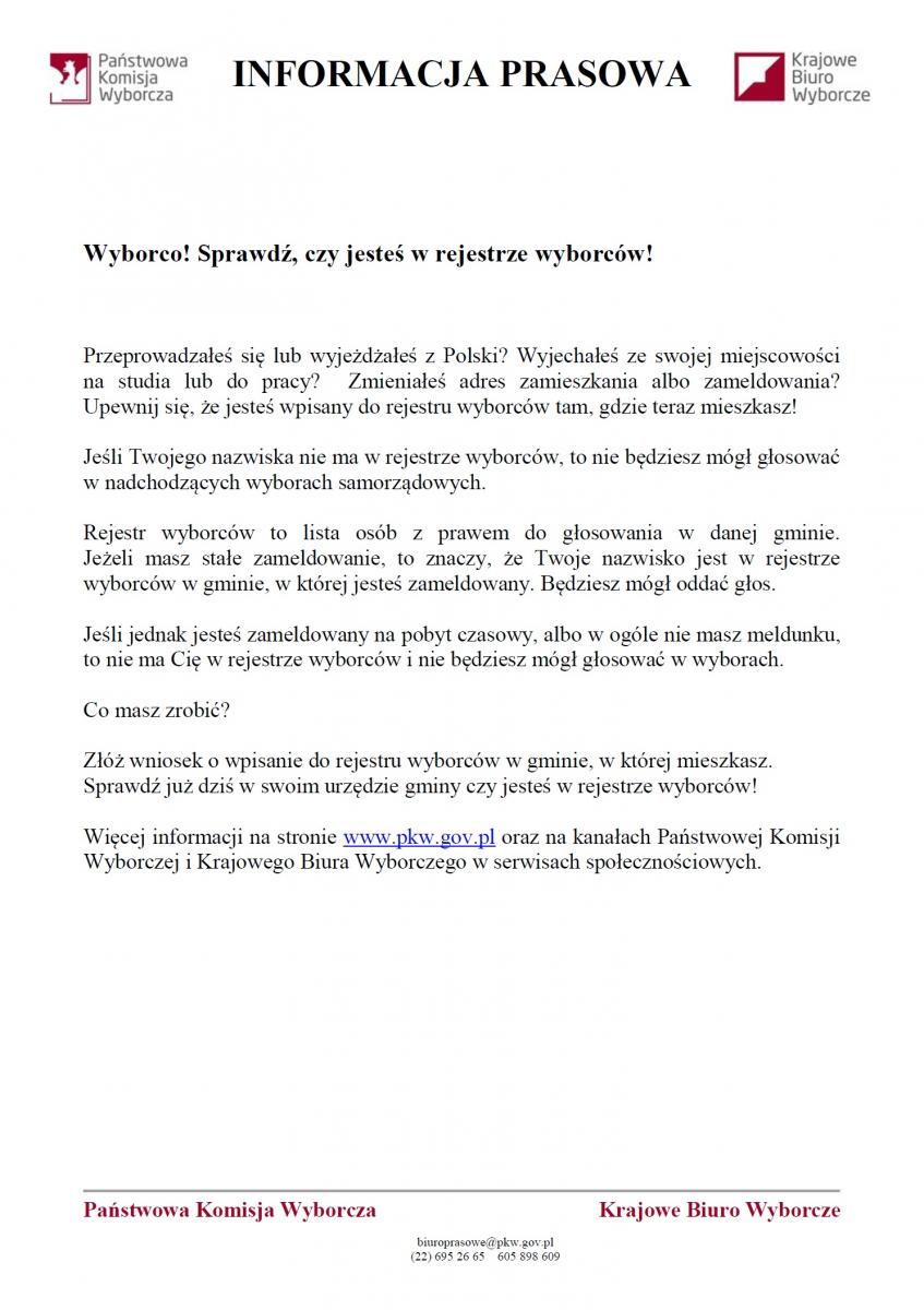 informacja prasowa Krajowego Biura Wyborczego