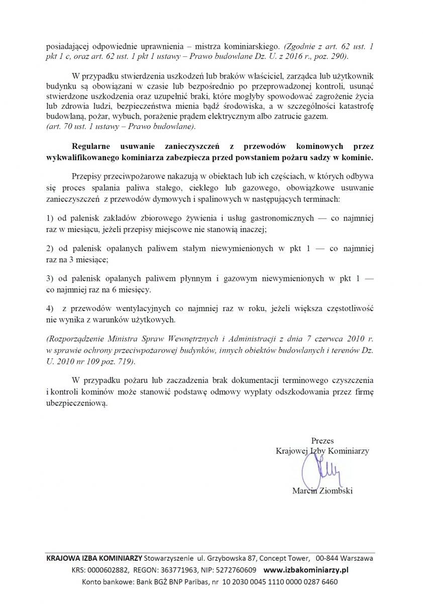 komunikat Krajowej Izby Kominiarzy