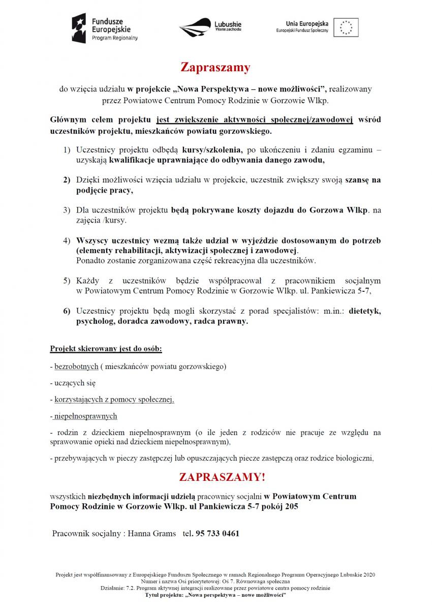 informacja z powiatowego centrum pomocy rodzinie w Gorzowie Wlkp.
