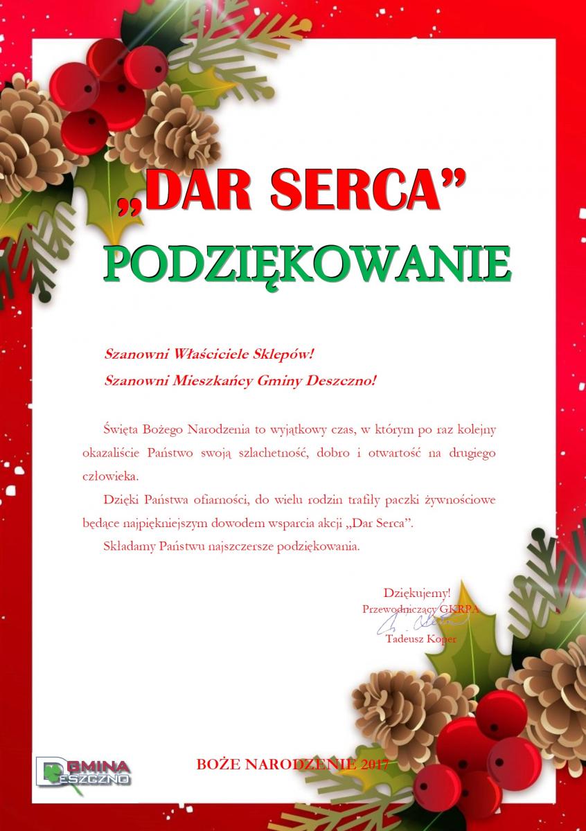 podziękowanie dar serca - Boże Narodzenie 2017