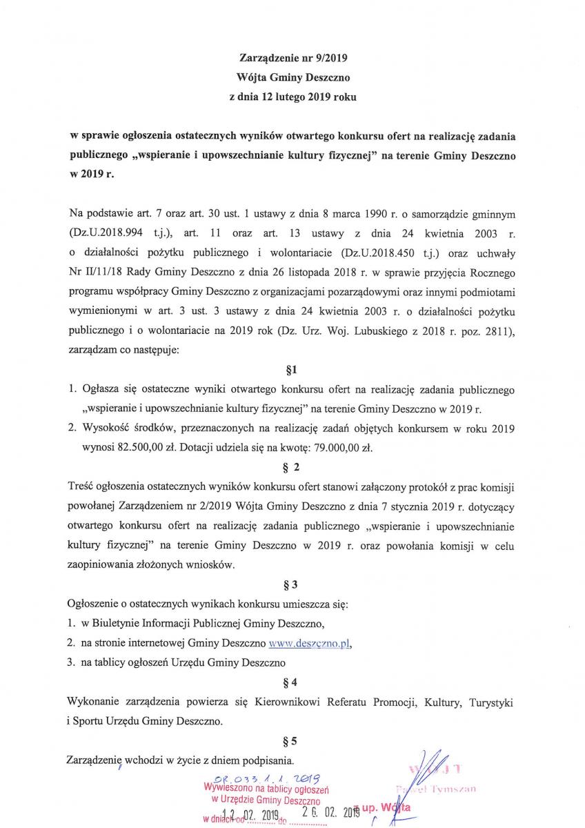 Zarządzenie nr 9/2019
