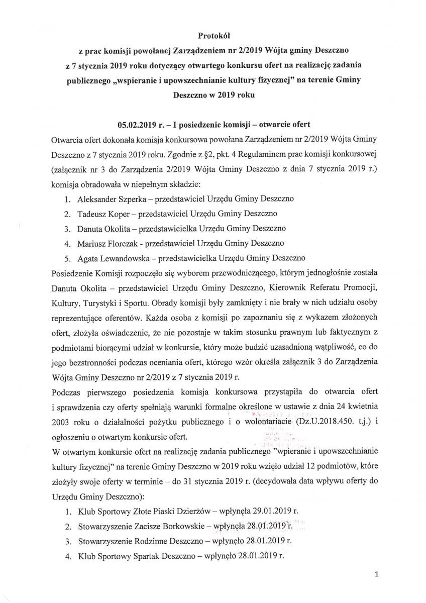 Protokół I posiedzenie komisji